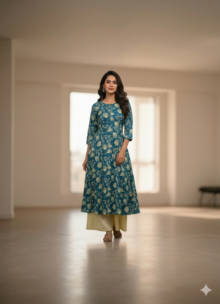 Jaipuri Cotton Kurti Palazoo Set Premium Stitched Style With Pocket For Daily Wear
