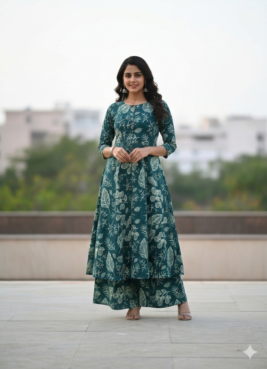 Jaipuri Cotton Kurti Palazoo Set Premium Stitched Style With Pocket For Daily Wear