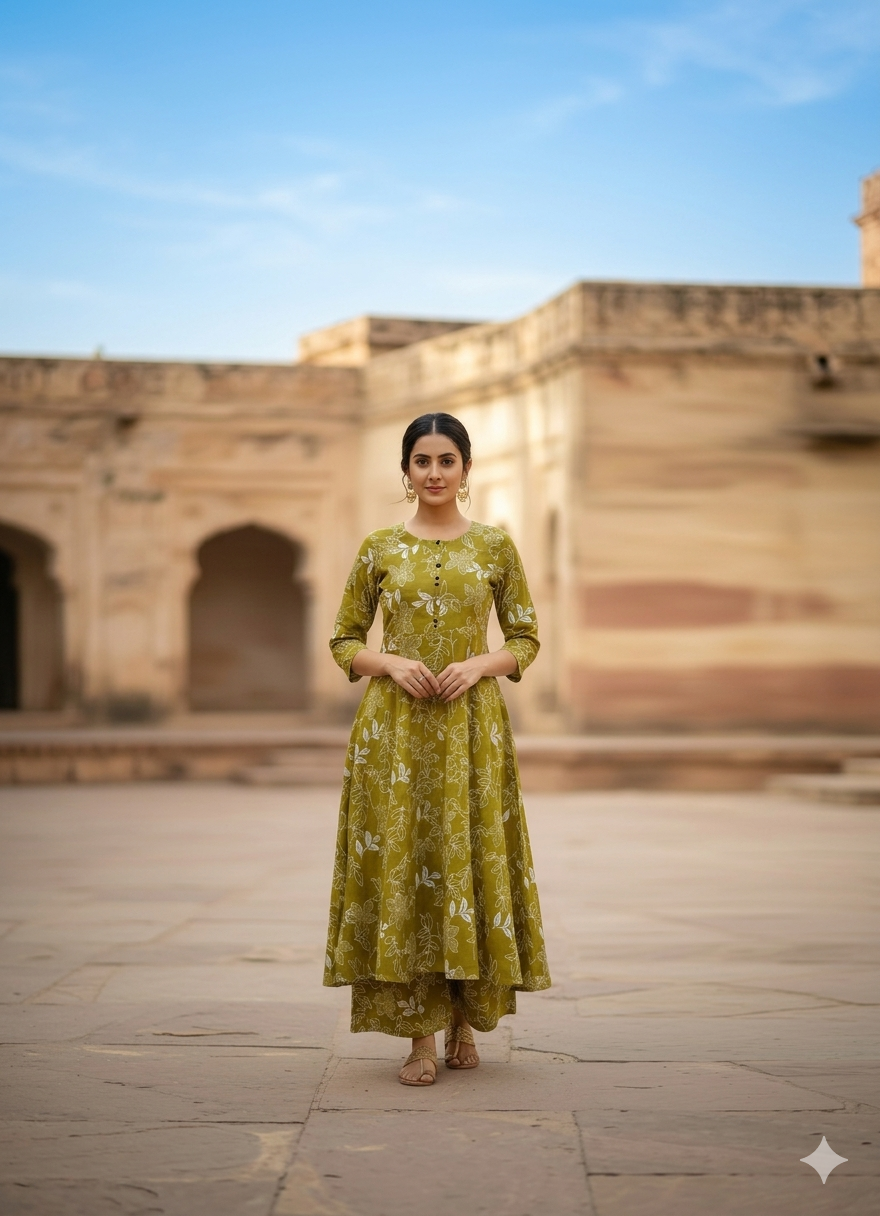 Jaipuri Cotton Kurti Palazoo Set Premium Stitched Style With Pocket For Daily Wear