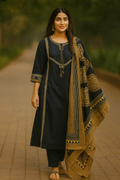 Navy Blue Ethnic Dress with Embroidered Dupatta – Traditional Festive Outfit for Women