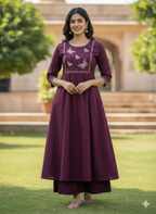 Embroidered  Work A Line  Cotton Palazzo with pocket