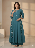 Embroidered  Work A Line  Cotton Palazzo with pocket