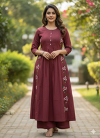 Embroidered  Work A Line  Cotton Palazzo with pocket