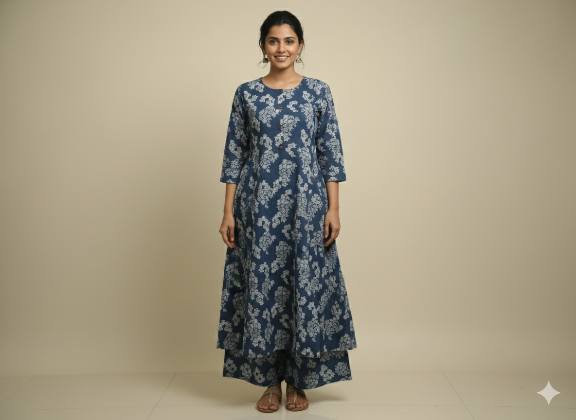 Embroidered  Work A Line  Cotton Palazzo with pocket