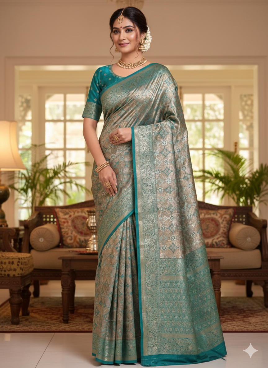 Women's Kanjivaram Soft Silk Saree With Blouse Piece