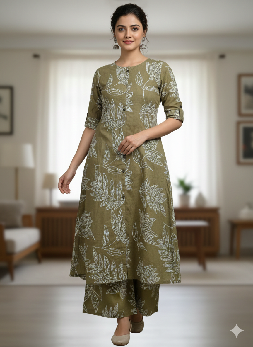 Jaipuri Cotton Kurti Palazoo Set Premium Stitched Style With Pocket For Daily Wear