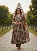 Jaipuri Cotton Printed Anarkail Embroidered V Nack With Pant and Dupatta