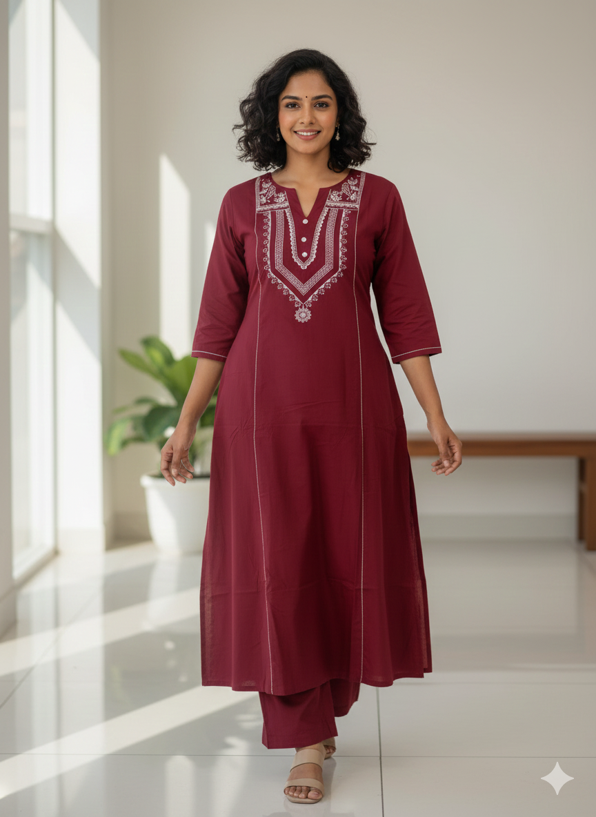 Embroidered  Work A Line  Cotton Palazzo with pocket