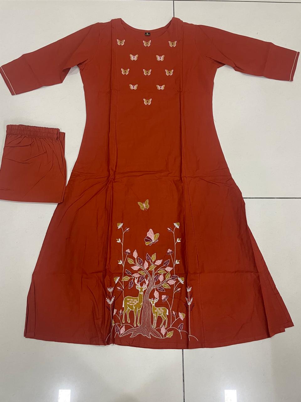 Embroidered  Work A Line  Cotton Palazzo with pocket