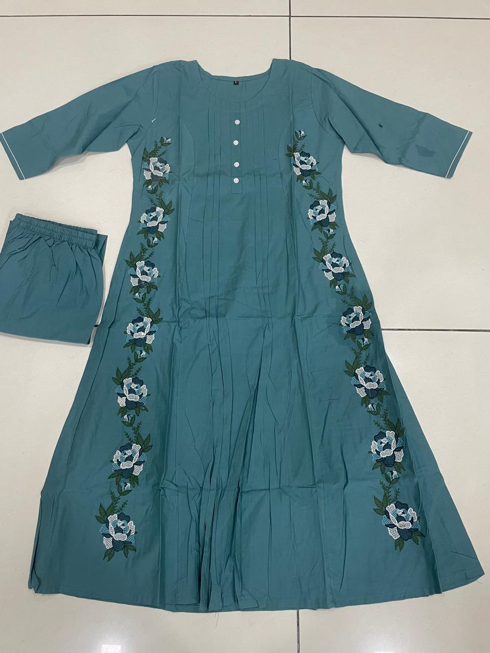 Embroidered  Work A Line  Cotton Palazzo with pocket