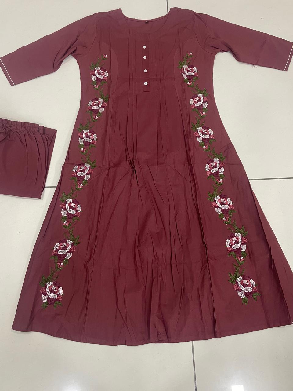 Embroidered  Work A Line  Cotton Palazzo with pocket