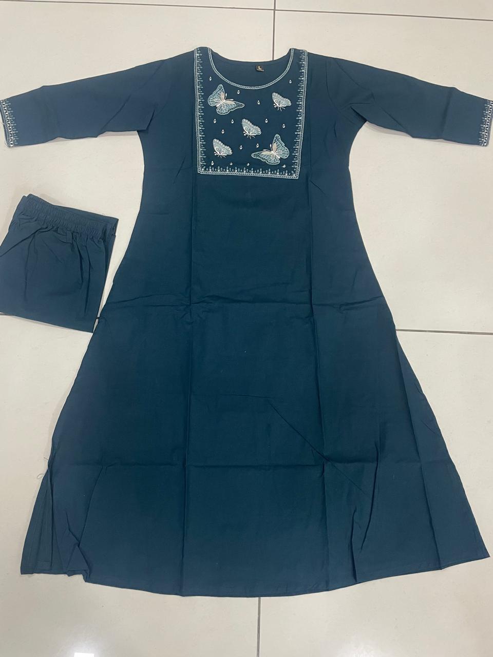 Embroidered  Work A Line  Cotton Palazzo with pocket