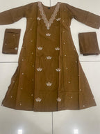 Embroidered  Work A Line  Cotton Palazzo Dress