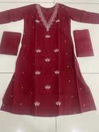Embroidered  Work A Line  Cotton Palazzo Dress